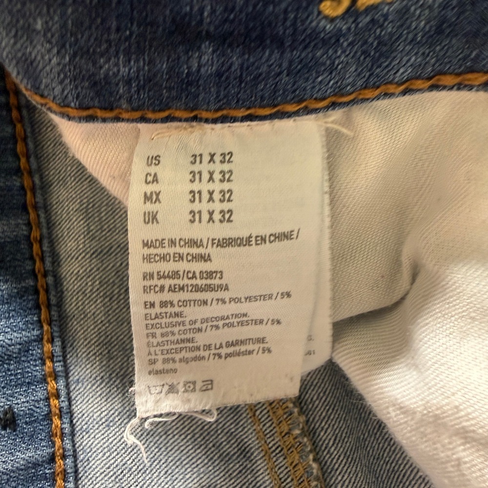American Eagle Jeans Mens 31x32 Blue Slim Straight Stretch Faded Whiskers - Picture 8 of 10